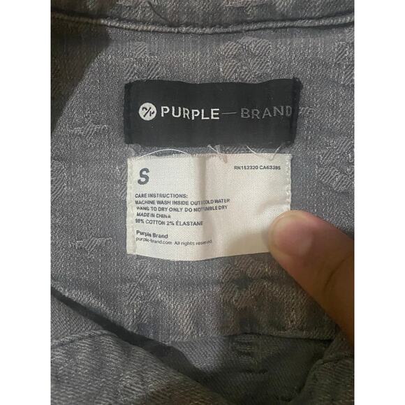 PURPLE BRAND P024 Washed Grey Jacquard Trucker Denim Jacket - Picture 7 of 8